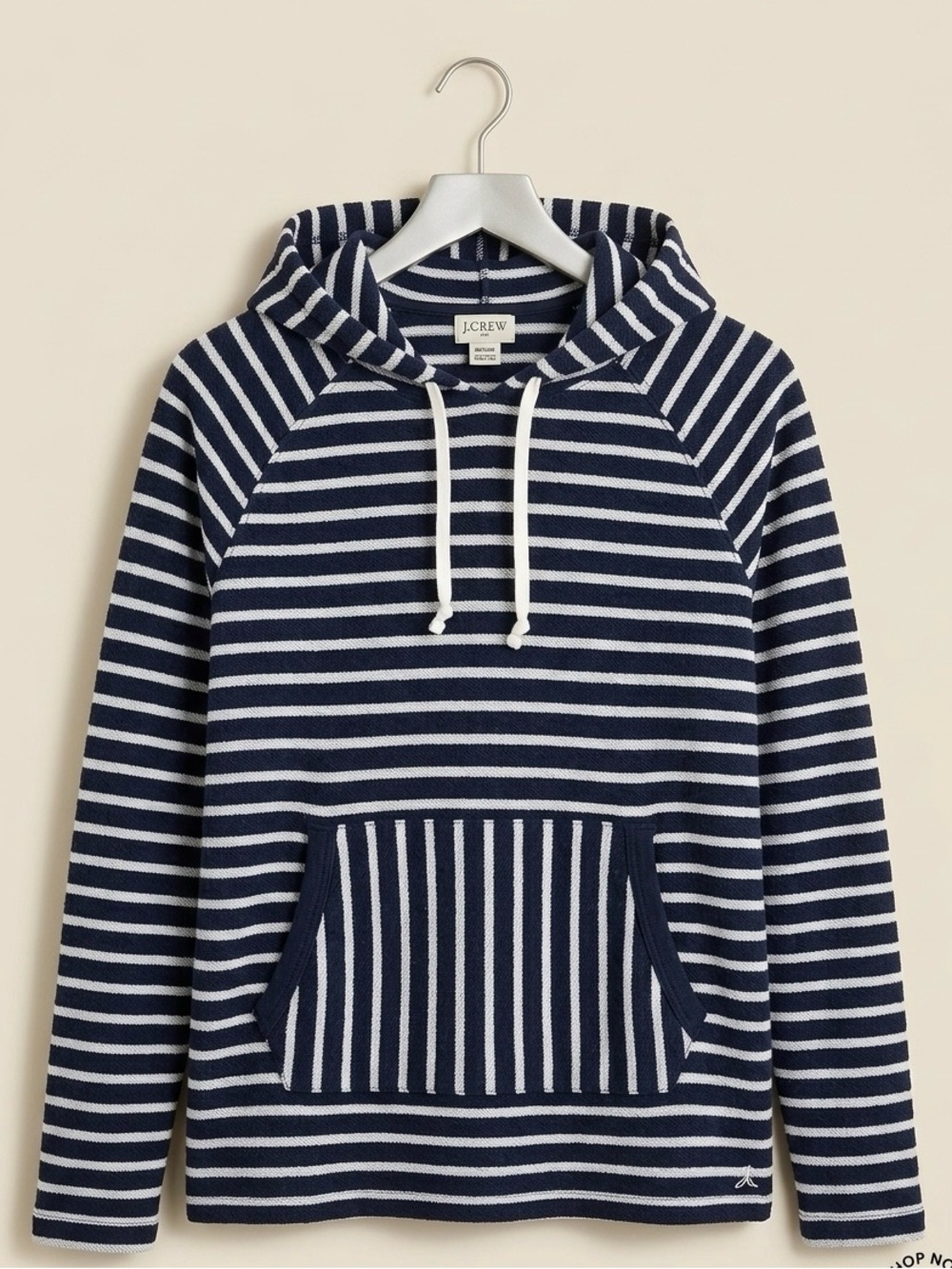 J. Crew Knit Goods Navy and White Striped Hooded Sweater - collegiate - coastal